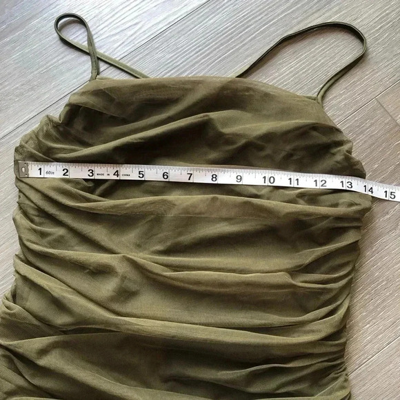 MISSGUIDED Mesh Ruched Dress Open Back Dress Dark Green Size 10 - Picture 7 of 10